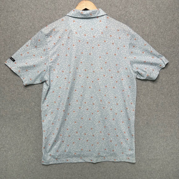 Bad Birdie Mens Large Golf Polo Shirt Blue Orange Floral Leaf Print RN158230 - Picture 4 of 7